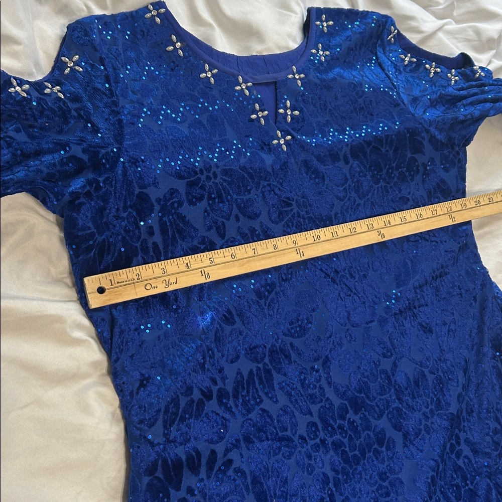 Kurta royal Blue velvet tunic top pearl silver embellishments. Size S pre owned - Picture 11 of 16